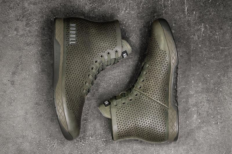 Men's Nobull High-Top Moss Leather Trainers Olive | SG D2312F